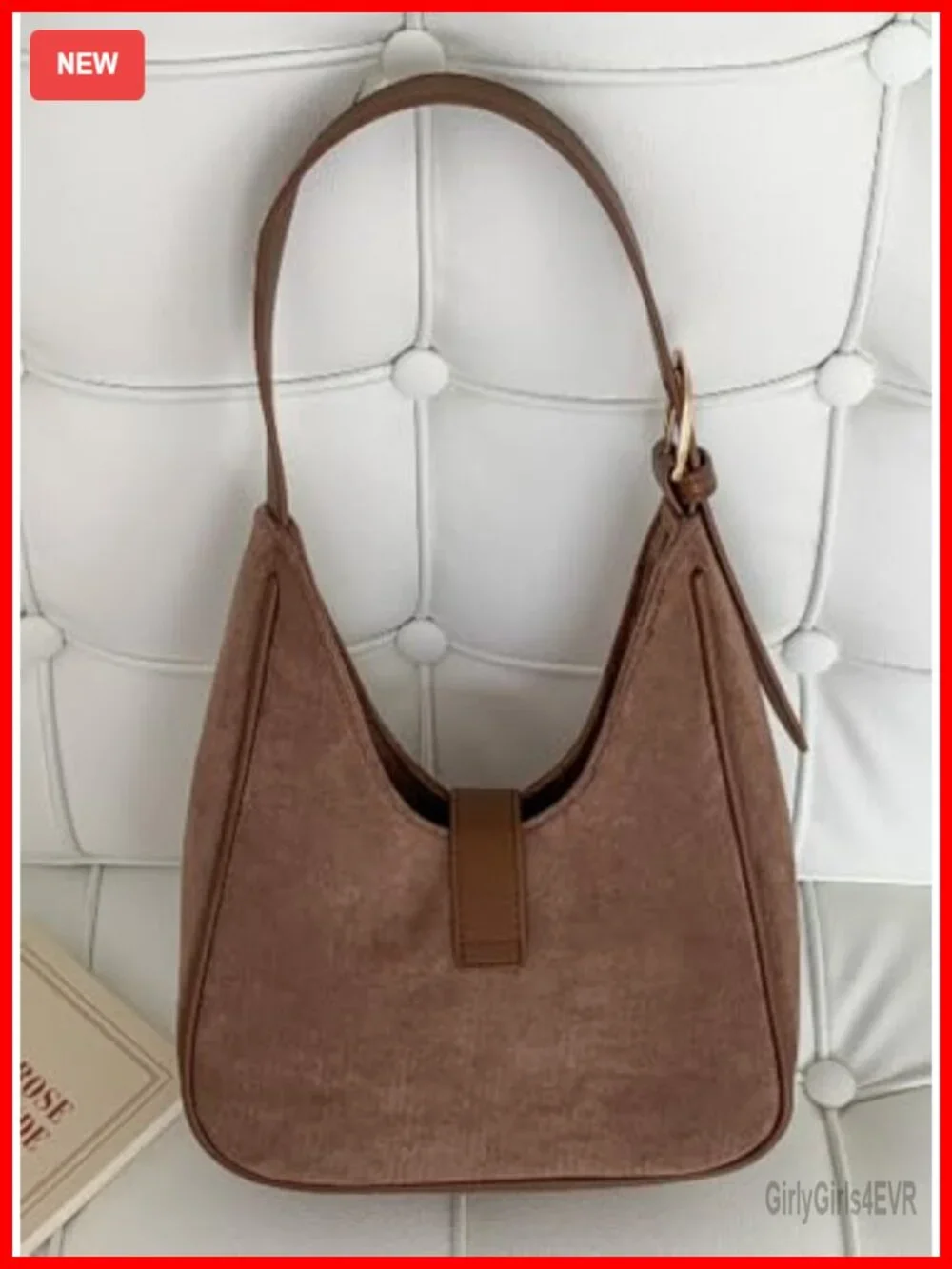 Slouchy Suede Saddle Hobo Bag Underarm Shoulder Crescent Crossbody Purse